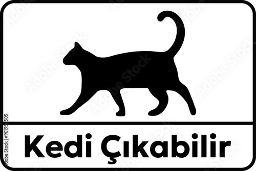 Slow, cat crossing (kedi cikabilir in Turkish) sign in the street. Vector illustration.