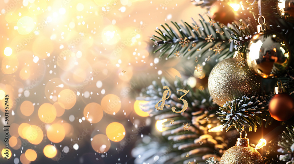 Christmas background with golden bokeh, space for text, layout for New Year or Christmas greetings Christmas background with golden bokeh, space for text, layout for New Year or Christmas greetings