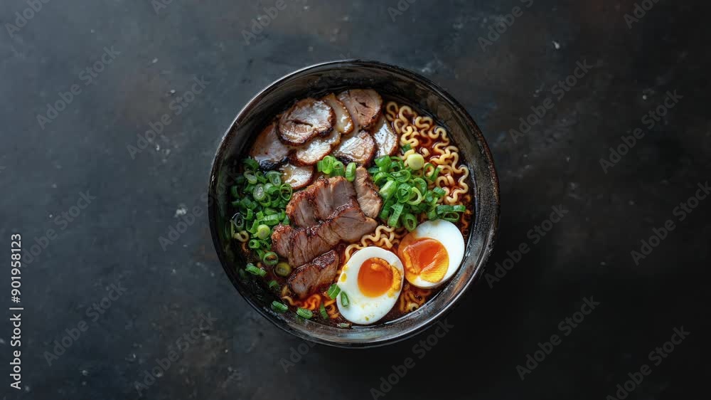 Delicious Bowl Of Ramen With Sliced Pork And Soft Boiled Egg Delicious Bowl Of Ramen With Sliced Pork And Soft Boiled Egg
