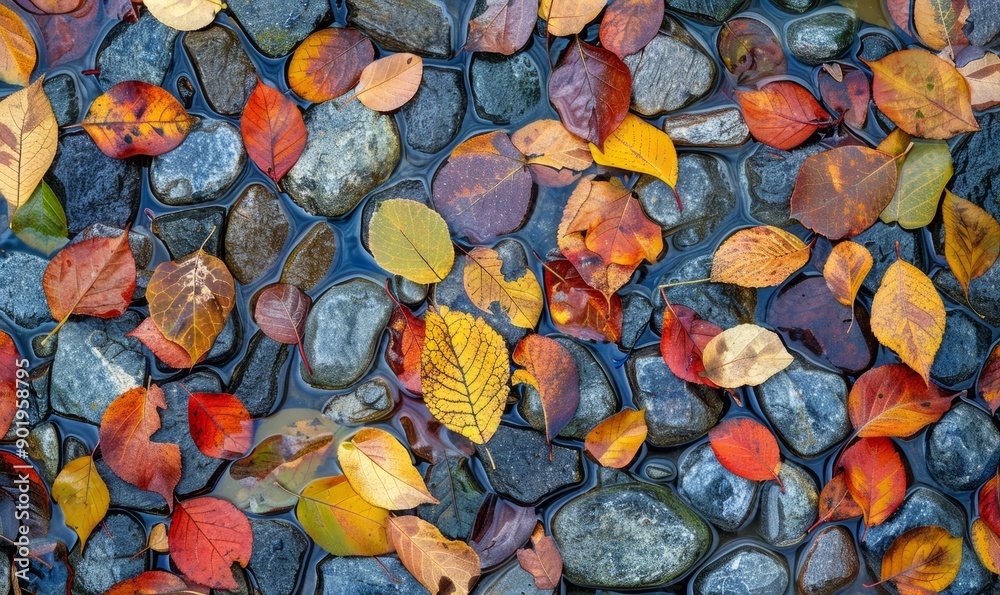 Abstract autumn patterns on the ground, fallen leaves, vibrant mosaic, seasonal beauty Abstract autumn patterns on the ground, fallen leaves, vibrant mosaic, seasonal beauty