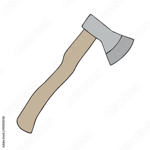 Vector hand drawn sketch doodle colored axe isolated on white background