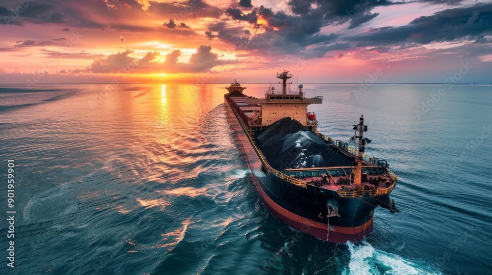 A large ship is sailing in the ocean with a beautiful sunset in the background A large ship is sailing in the ocean with a beautiful sunset in the background