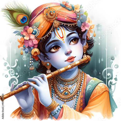 Watercolor Lord Krishna image background photo