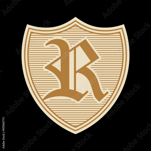 The letter R in the Gothic style. Vector. Old alphabet. Set of soccer logo or soccer club badge. Football logo with shield background vector design
