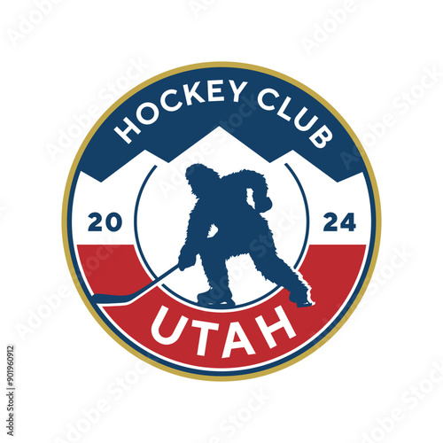 Vector Utah State Sport Team Emblem. Bigfoot plays hockey photo