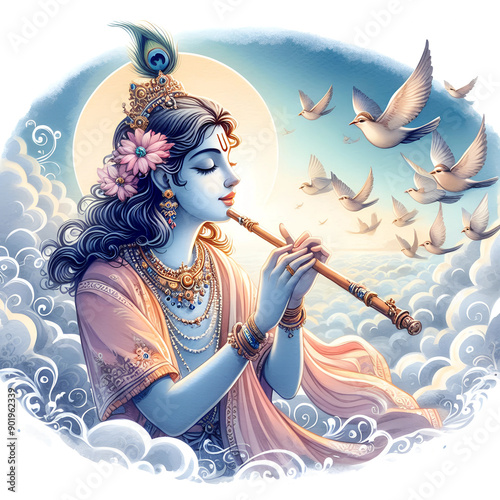 Watercolor Lord Krishna image background photo