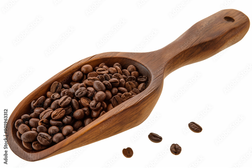 Photo of a wooden coffee beans Shovel isolated on white background, with clipping path Photo of a wooden coffee beans Shovel isolated on white background, with clipping path