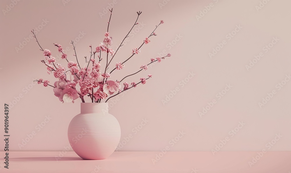 Minimalist floral arrangement in soft pink hues. Delicate petals and simple vase embody natural beauty Minimalist floral arrangement in soft pink hues. Delicate petals and simple vase embody natural beauty