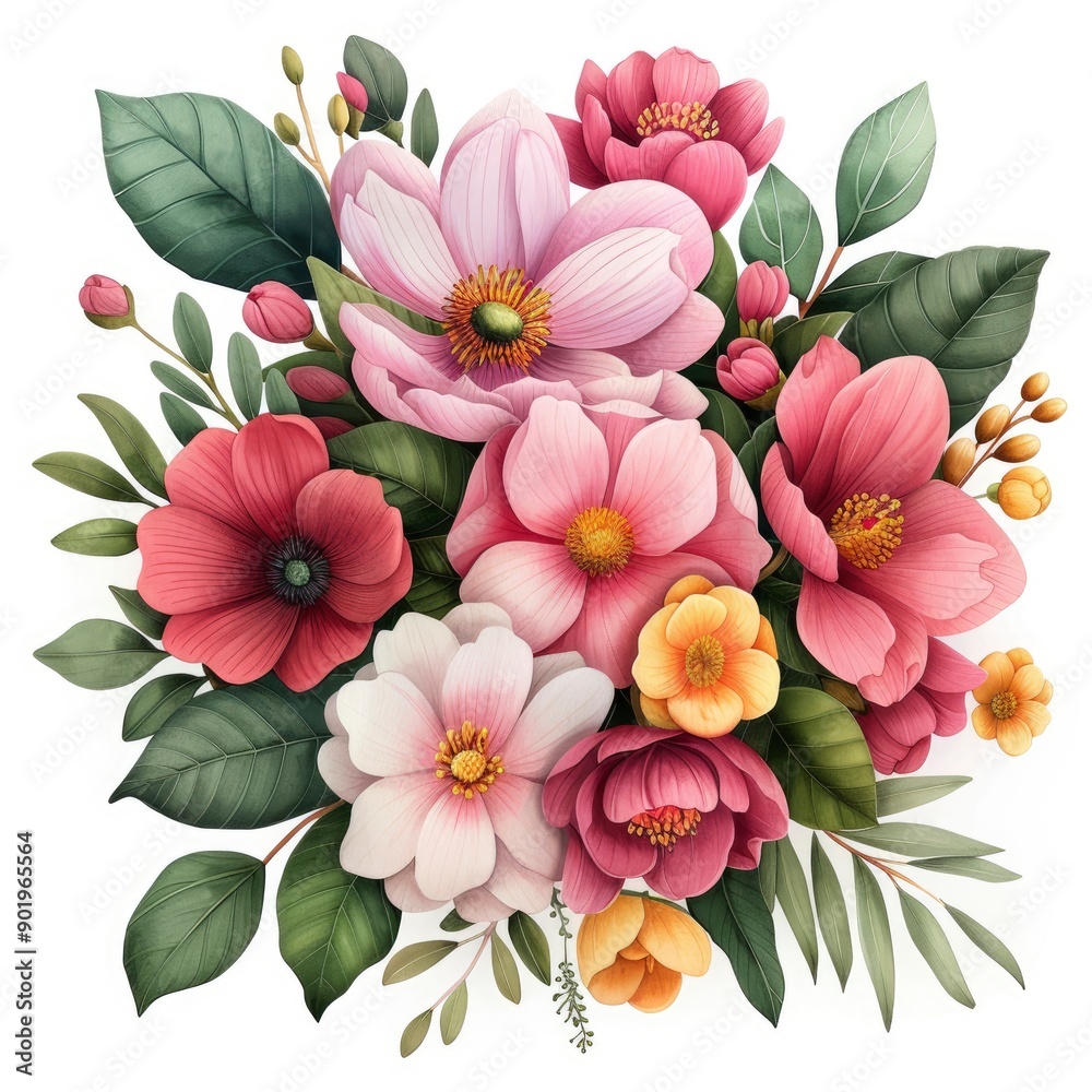 Obraz premium Watercolor Floral Bouquets, Hand-Painted Flowers, Illustration