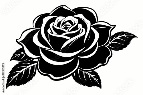 A silhouette of little single black and white rose vector illustration 