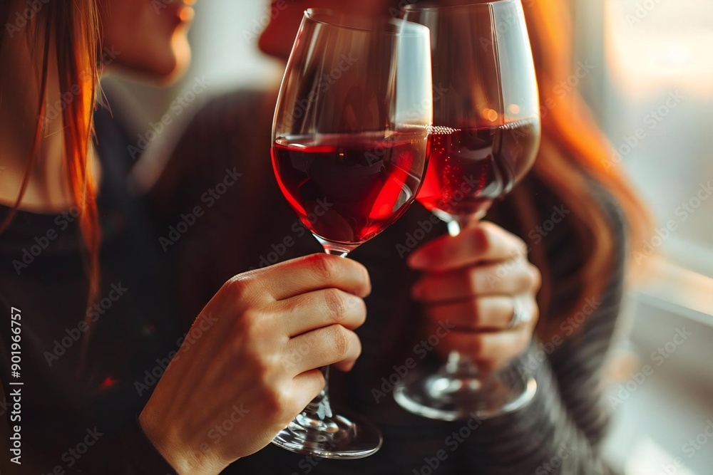Close-up Shot of a Couple Holding Red Wine Glasses and Toasting Close-up Shot of a Couple Holding Red Wine Glasses and Toasting