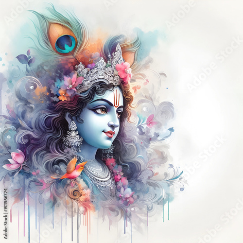 Watercolor Lord Krishna image background photo