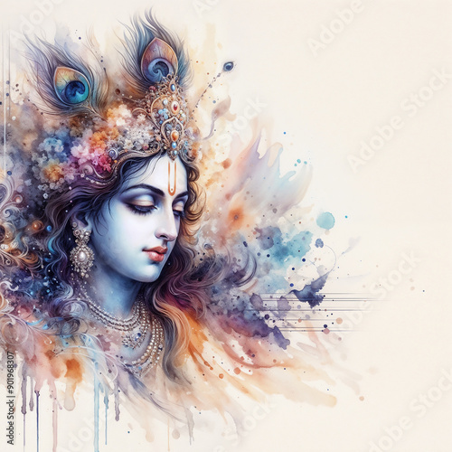 Watercolor Lord Krishna image background photo