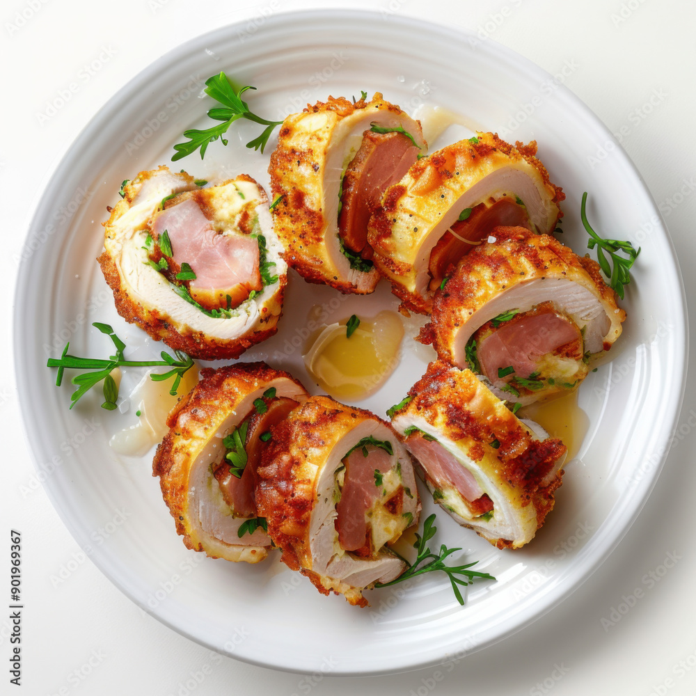 A Plate of Chicken Cordon Bleu Isolated on a Transparent Background
