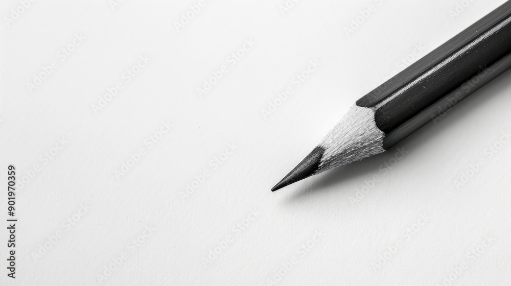 Close up of black pencil tip on white background with space on the left side Close up of black pencil tip on white background with space on the left side