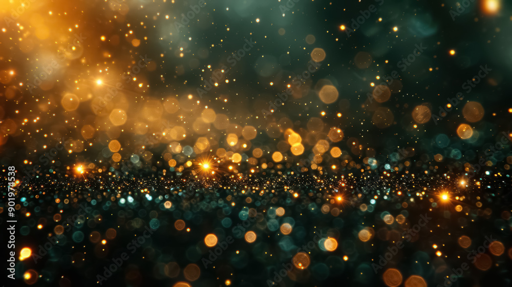 Fototapeta premium Dark green and gold Abstract background and bokeh on New Year's Eve