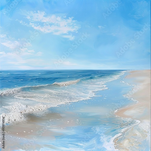 A beautiful day at the beach with stunning scenery, featuring clear blue skies, sparkling water, and pristine sand. Perfect for themes of relaxation, nature, and coastal beauty photo