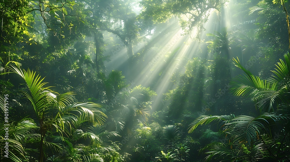 Lush rainforest with Kapok trees Ceiba pentandra towering above in the Amazon Lush rainforest with Kapok trees Ceiba pentandra towering above in the Amazon