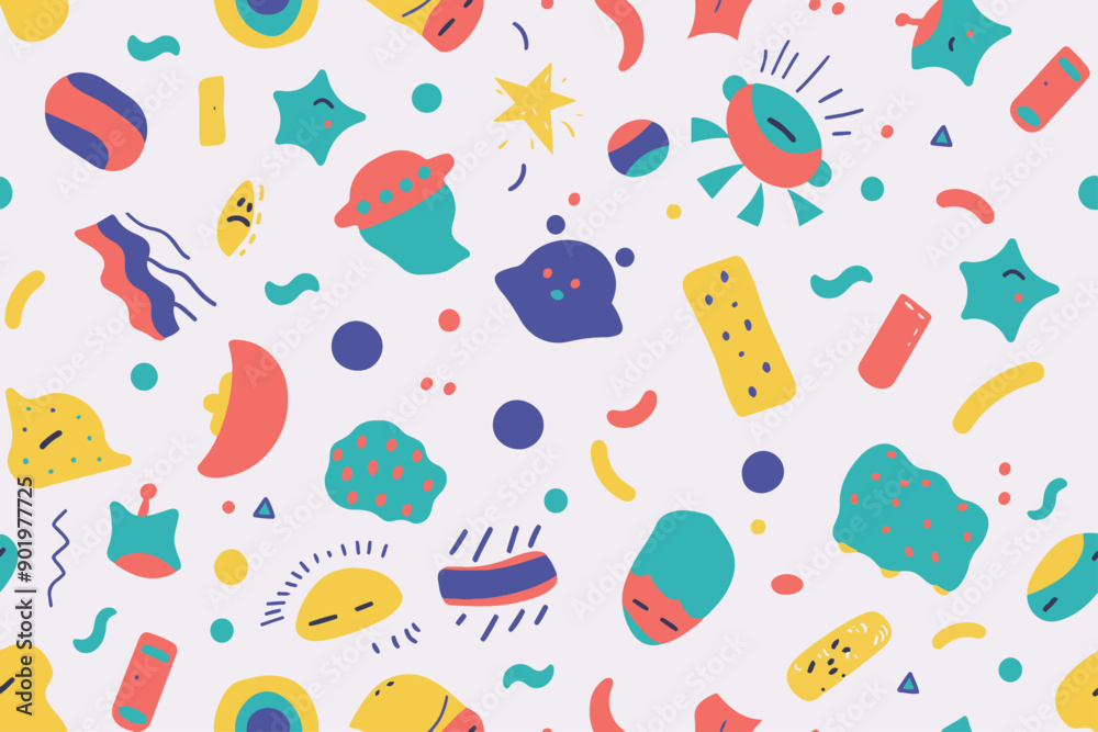 Cute alien kids textile pattern. Fabric design cosmos star little monsters for children clothes. Cartoon space aliens character vector illustration Cute alien kids textile pattern. Fabric design cosmos star little monsters for children clothes. Cartoon space aliens character vector illustration