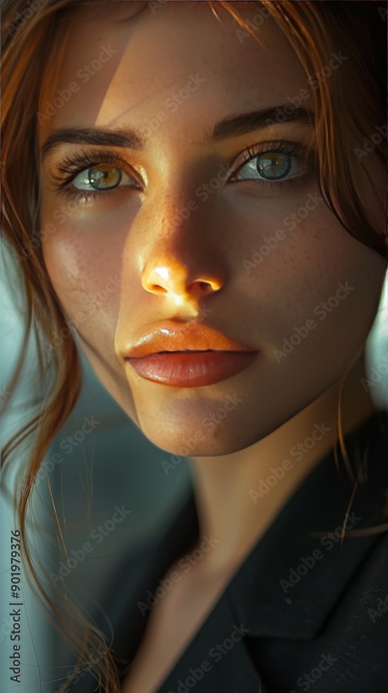 A woman with green eyes and a red nose A woman with green eyes and a red nose