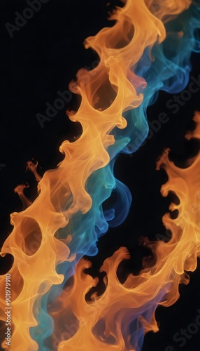 Vibrant Flame Pattern Transitioning from Blue to Orange and Yellow photo