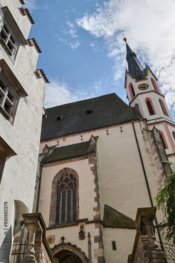 Fototapeta premium St. Vitus Church gothic cathedral, national cultural monument in Cesky Krumlov, south Bohemia region of Czech Republic