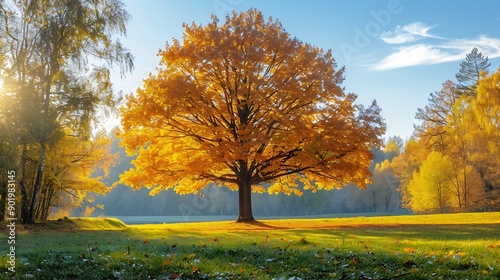 Park with Maple Trees Acer platanoides in Norway photo