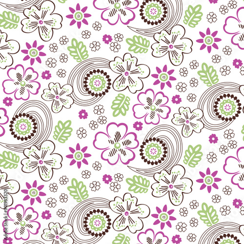 Twirl Leafy Daisies and flowers pattern