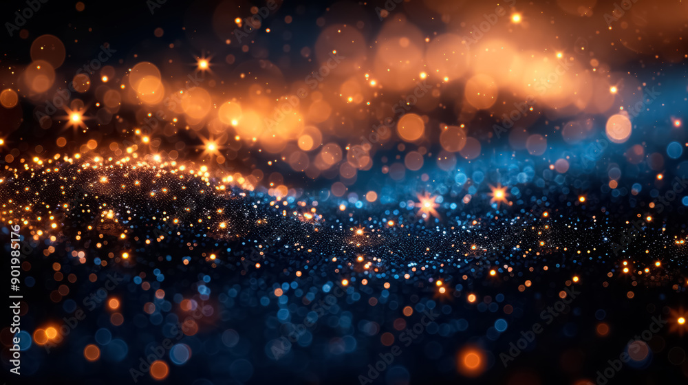 Black, blue and gold bokeh, Christmas luxury background Black, blue and gold bokeh, Christmas luxury background