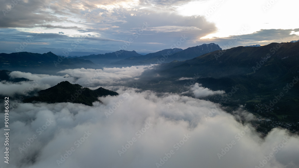 Majestic Cloud-Covered Mountains at Dusk With Expansive Sky in Peru Majestic Cloud-Covered Mountains at Dusk With Expansive Sky in Peru