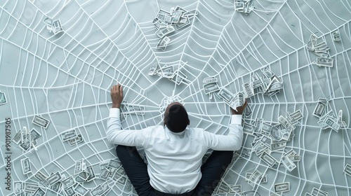 FINANCIAL TRAP man catch spider scheme depict scam