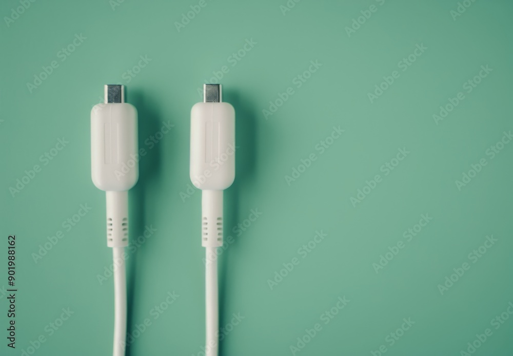 Two White Electrical Plugs on Green Background Two White Electrical Plugs on Green Background