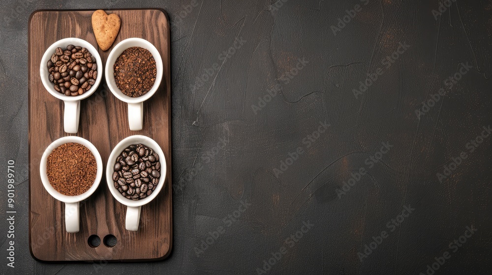 A vibrant assortment of spices and coffee beans is displayed in round bowls, showcasing rich colors and textures, perfect for culinary enthusiasts and chefs A vibrant assortment of spices and coffee beans is displayed in round bowls, showcasing rich colors and textures, perfect for culinary enthusiasts and chefs