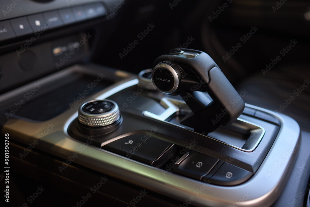 Macro shot of a car gear lever an essential auto part Macro shot of a car gear lever an essential auto part