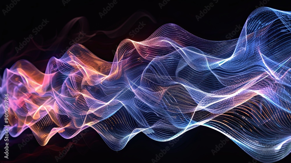 Fototapeta premium Mesmerizing Sound Waves Undulating and Intersecting in a Colorful Design at Night