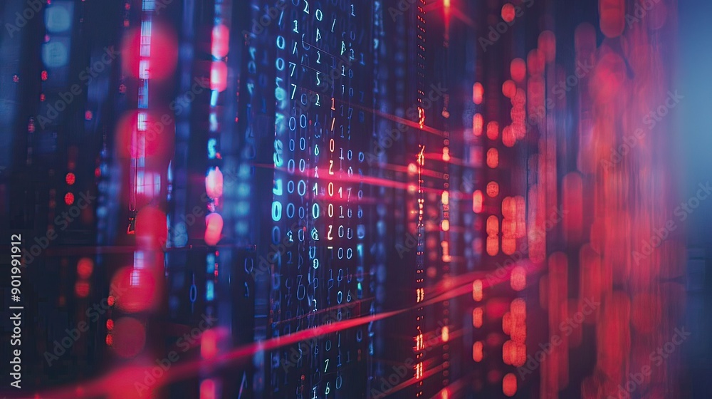 Fototapeta premium Colorful Digital Data Stream With Binary Code in Abstract Form