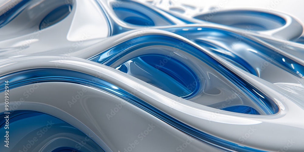 Abstract microcosm of flowing white and azure waves creating a smooth, glossy surface Abstract microcosm of flowing white and azure waves creating a smooth, glossy surface