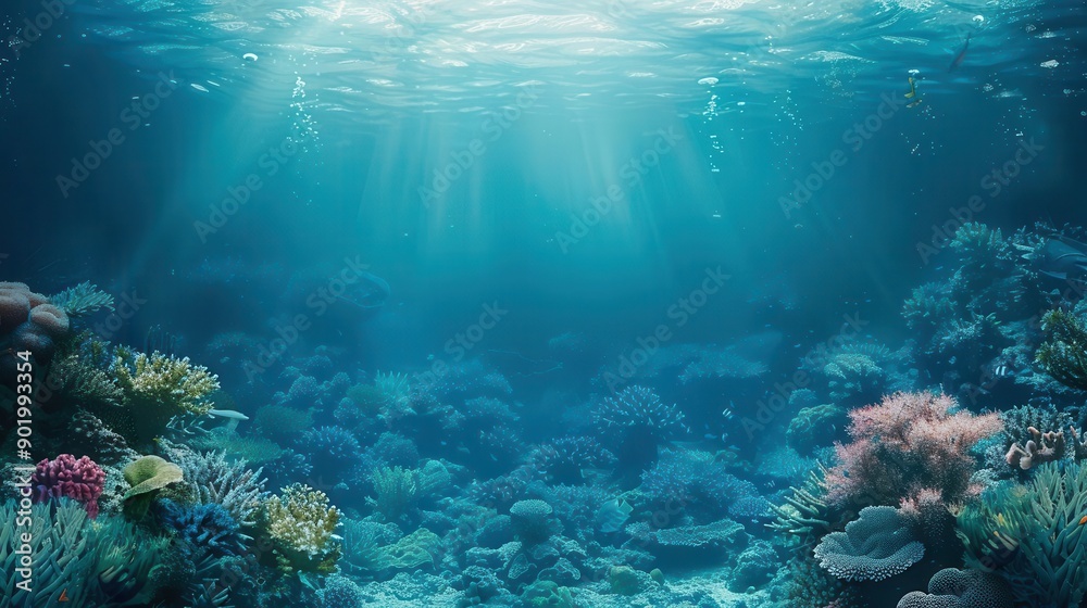 Fototapeta premium Underwater scene showcasing diverse marine life