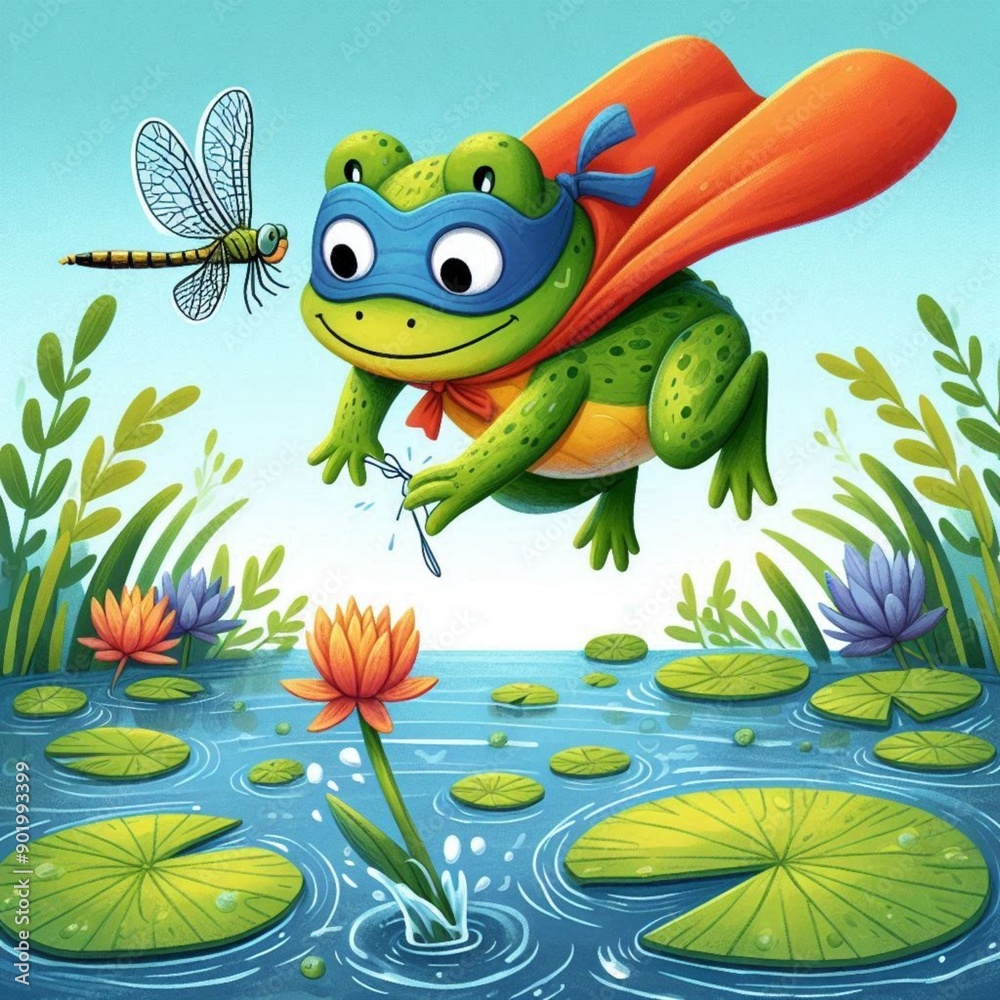 Fototapeta premium frog and dragonfly generative ai 