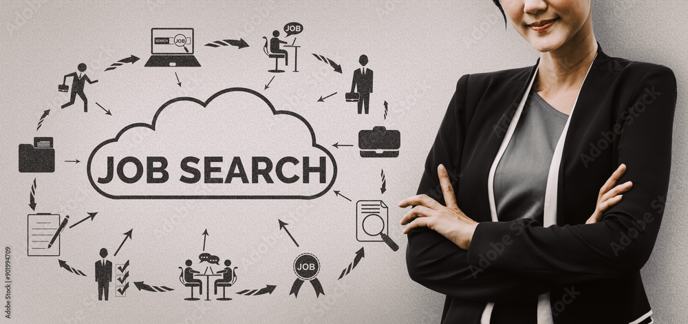 Human Resources Recruitment and People Networking Concept. Modern graphic interface showing professional employee hiring and headhunter seeking interview candidate for future manpower. uds
