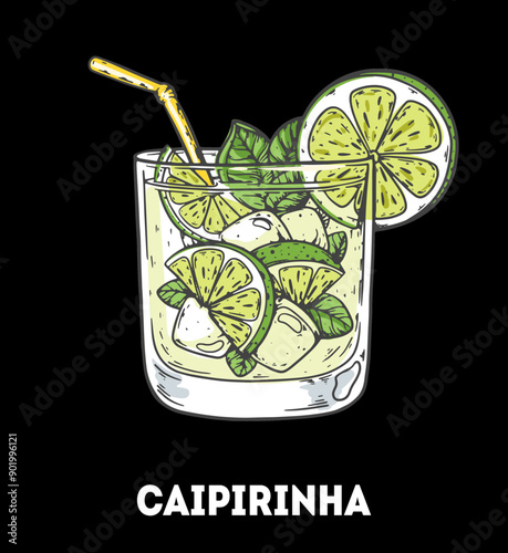 Caipirinha cocktail illustration. Hand drawn sketch. Vector illustration. Isolated object.