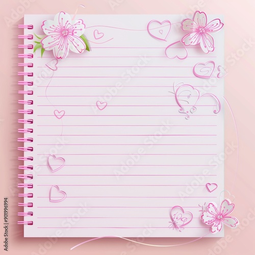 Charming Pink Floral Notebook with Hearts and Flowers