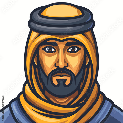 Vector illustration of a Muslim man with beard and moustache
