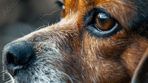 Beagle with a rabbit, close-up. 