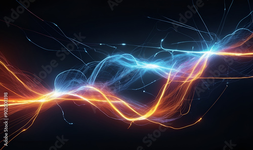 Abstract exposure, dynamic electric flows on a dark background