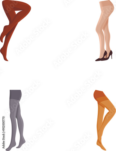 Illustration collection of four fashionable female legs in different positions, ideal for fashion design