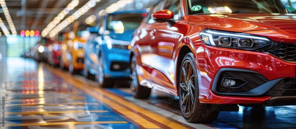 Red Car on a Production Line Red Car on a Production Line