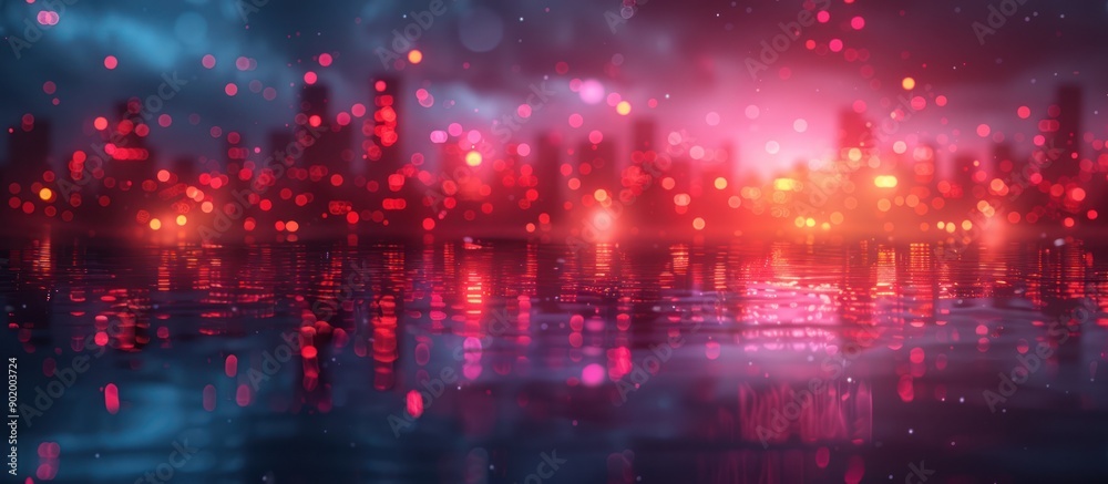 Cityscape Reflection with Red and Pink Lights Cityscape Reflection with Red and Pink Lights