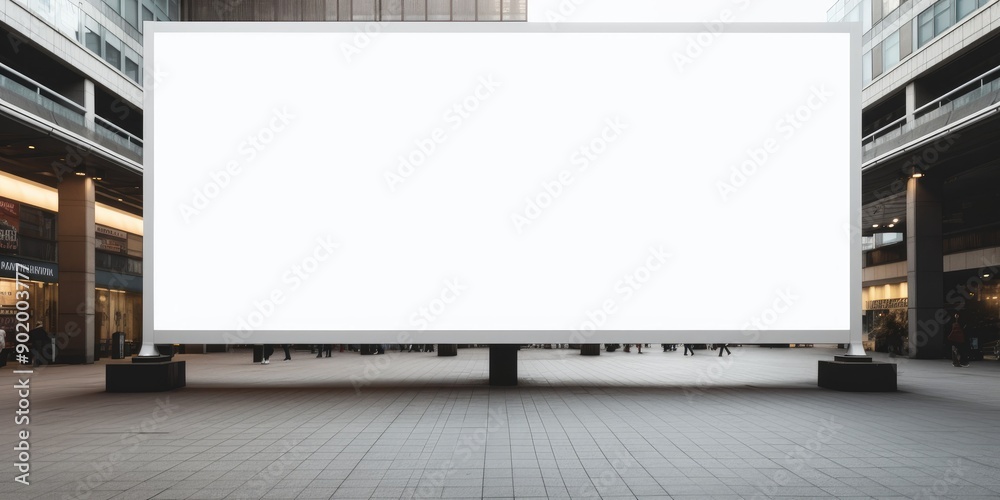 A huge big white mockup blank screen at a shopping mall or center A huge big white mockup blank screen at a shopping mall or center