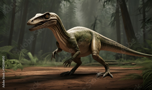 A realistic depiction of a dinosaur similar to Coelophysis photo